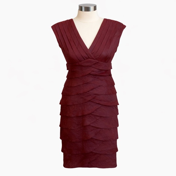 Adrianna Papell Dresses & Skirts - Adrianna Papell Burgundy Sheer Panel Pleated Cocktail Dress Size 4